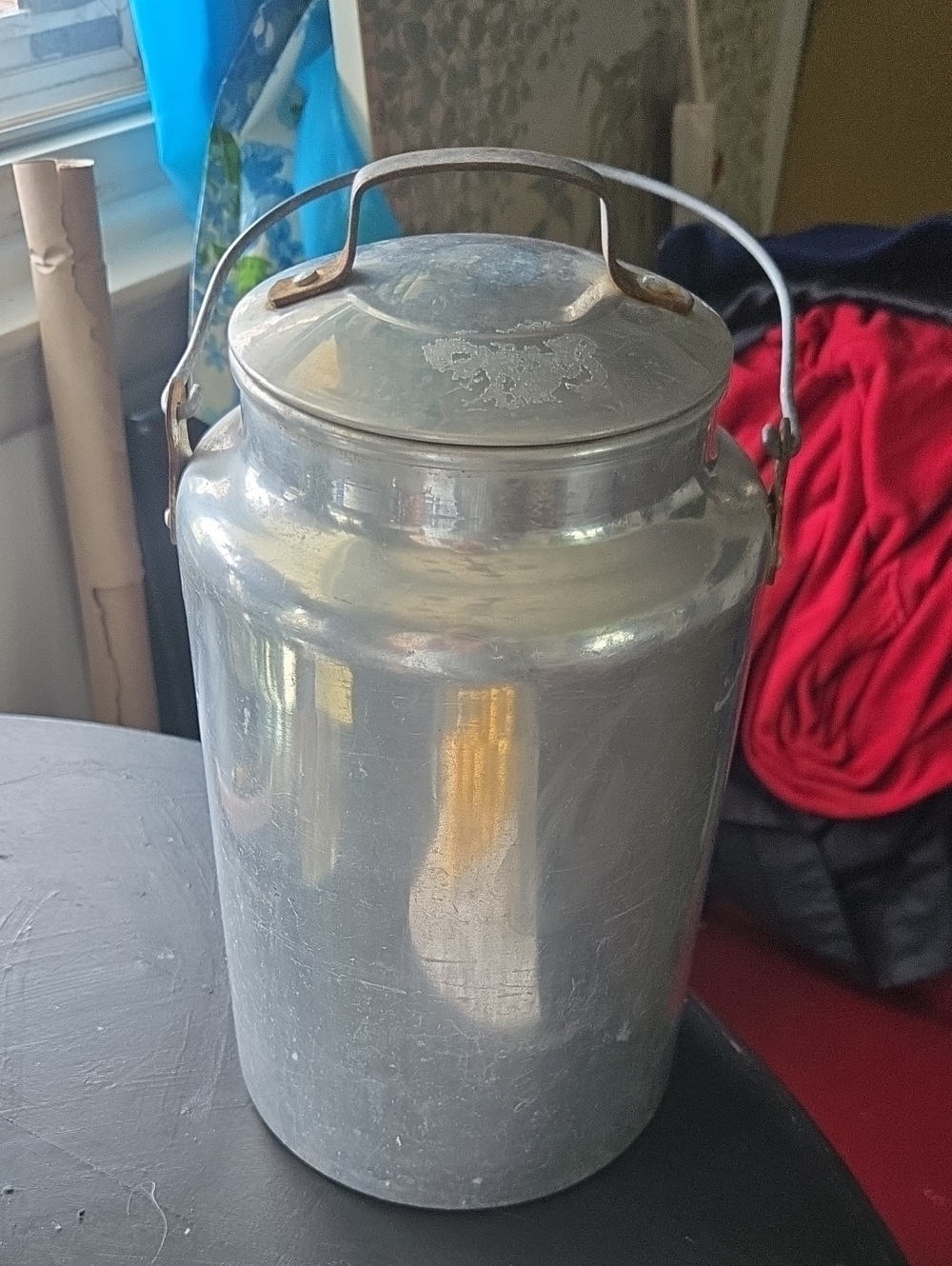 Vintage Metal Milk Canister with Handle - Silver Finish